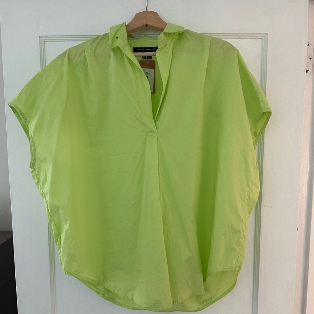 French Connection Medium Women’s lime green NWT polin cotton blouse short sleeve